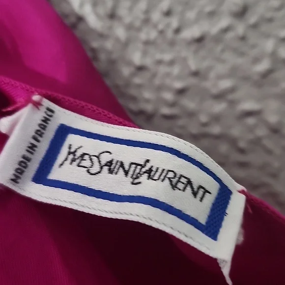 YSL Vintage Silk Scarf Pink Black Made In France - Picture 5 of 8